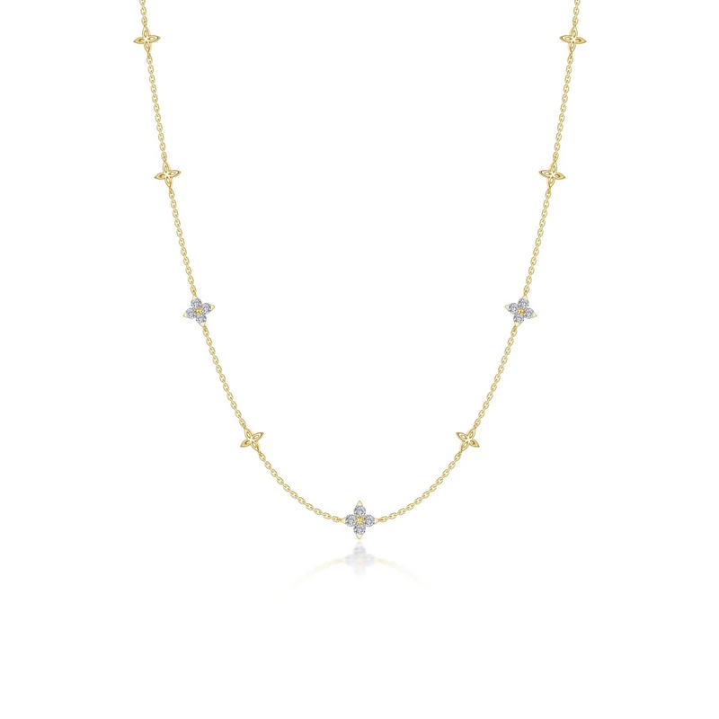 Floral Station Necklace in Gold Plated Sterling Silver