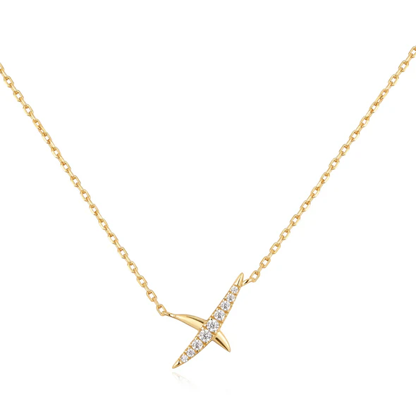 Pave Kiss X Necklace in Gold Plated Sterling Silver