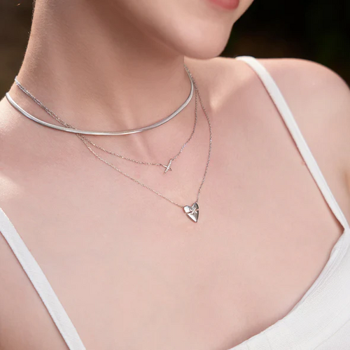 Heart Kiss Pave Necklace in Sterling Silver
