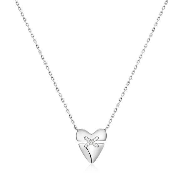 Heart Kiss Pave Necklace in Sterling Silver