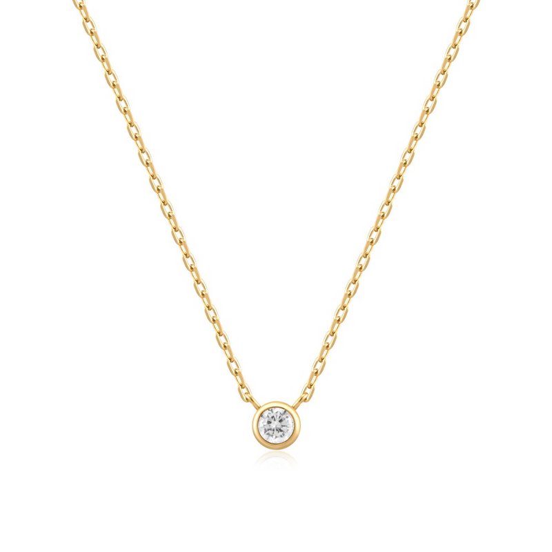 Bezel Solitaire Pendant Necklace in Gold Plated Sterling Silver