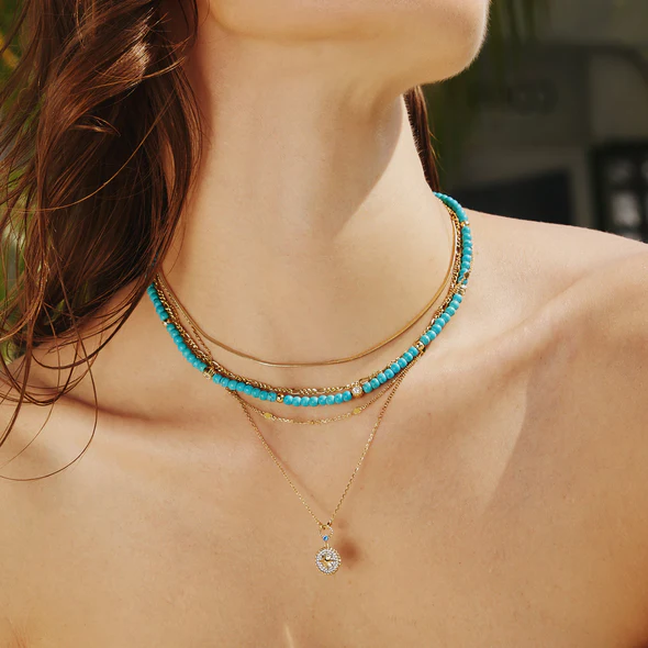 Created Turquoise Necklace in Gold Plated Sterling Silver