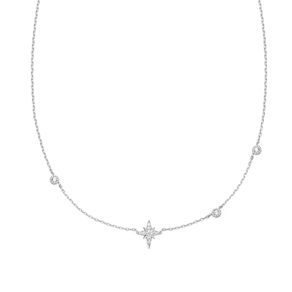 Star Cubic Zirconia Station Necklace in Sterling Silver