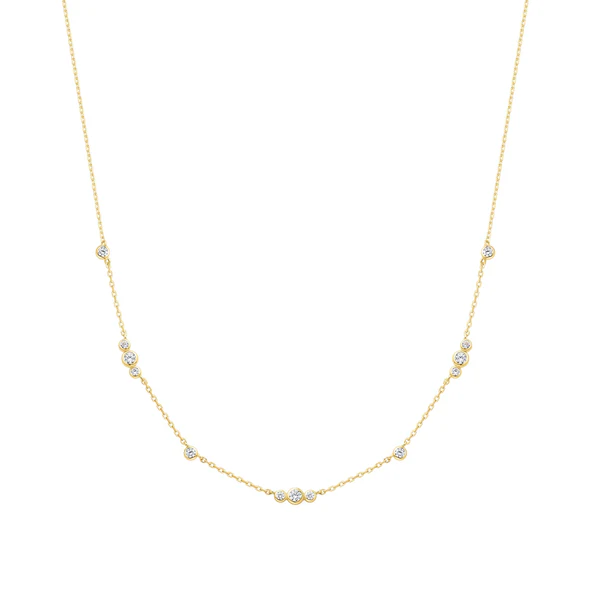 Bezel Cubic Zirconia Station Necklace in Gold Plated Sterling Silver