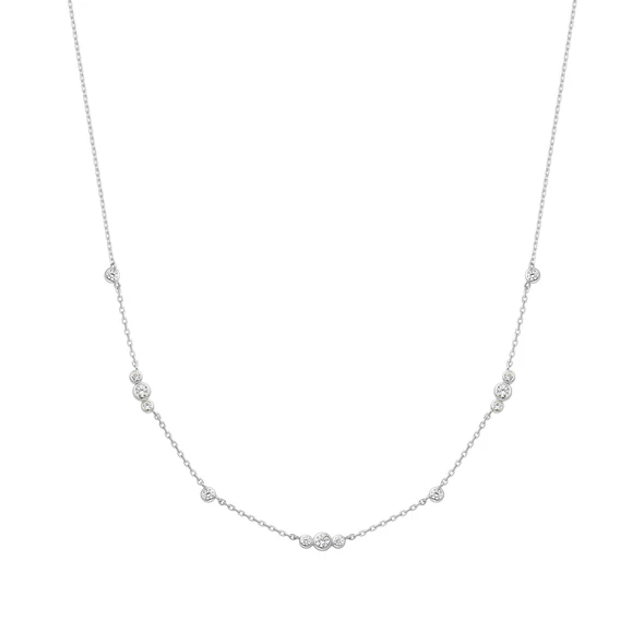 Bezel Cubic Zirconia Station Necklace in Sterling Silver