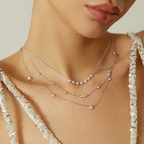 Pavé Multi Beaded Chain Necklace in Sterling Silver