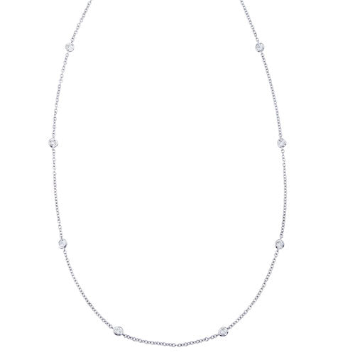 Diamond Petite Bezel Station Necklace in 14K White Gold