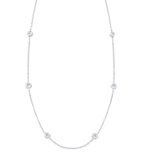 Diamond Bezel Station Necklace in 14K White Gold