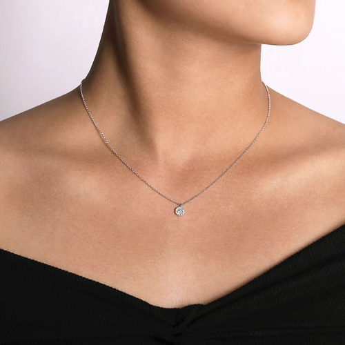 Pave Diamond Disc Necklace in 14K White Gold