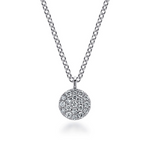 Pave Diamond Disc Necklace in 14K White Gold