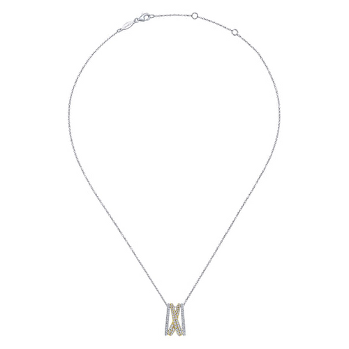 Diamond Cross-Over Necklace in 14K Two Tone Gold