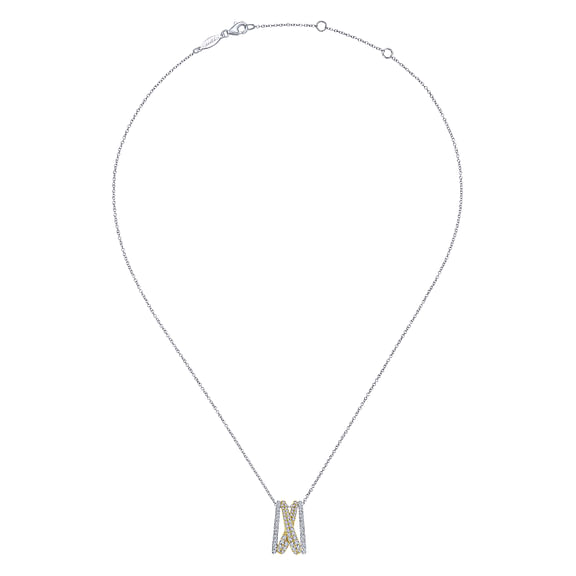 Diamond Cross-Over Necklace in 14K Two Tone Gold