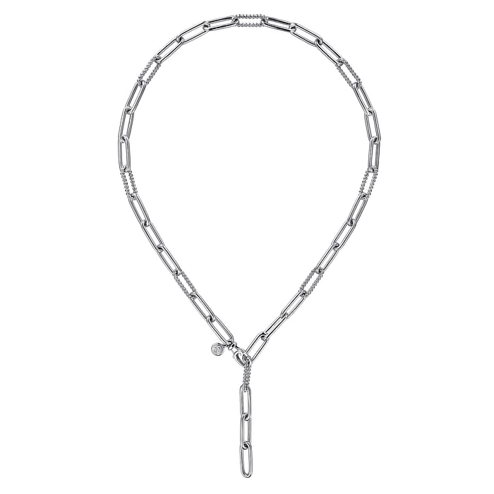 Y Textured Paperclip Chain Necklace in Sterling Silver