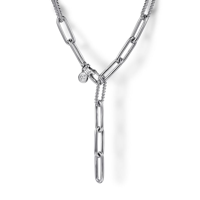 Y Textured Paperclip Chain Necklace in Sterling Silver