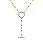 Diamond Circle and Bar Y-Knot Necklace in 14K Yellow Gold