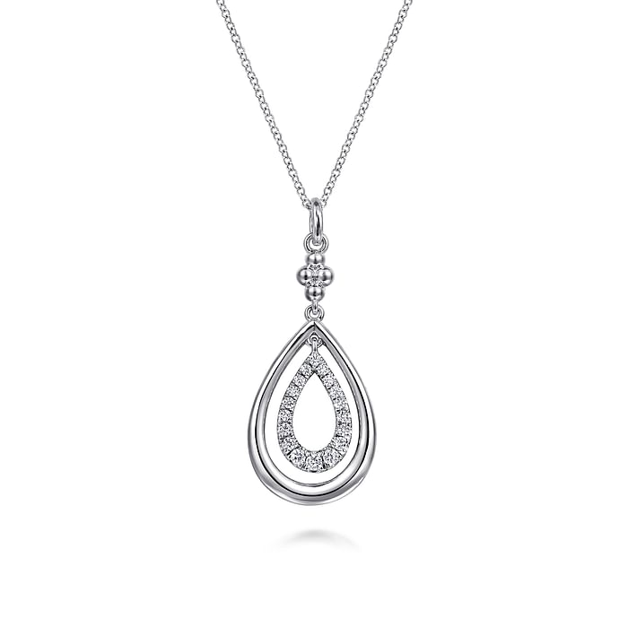 White Sapphire Teardrop Pendant Necklace in Sterling Silver