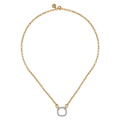 Diamond Pendant with Paperclip Chain in 14K Two Tone Gold