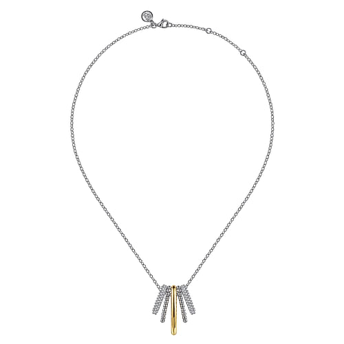 White Sapphire Multiple Row Pendant Necklace in 14K Yellow Gold & Sterling Silver