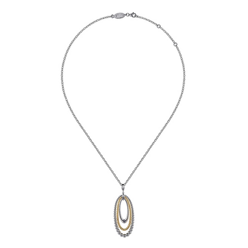 Multi-Row Oval Pendant Necklace in 14K Yellow Gold & Sterling Silver