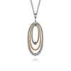 Multi-Row Oval Pendant Necklace in 14K Yellow Gold & Sterling Silver