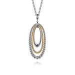 Multi-Row Oval Pendant Necklace in 14K Yellow Gold & Sterling Silver