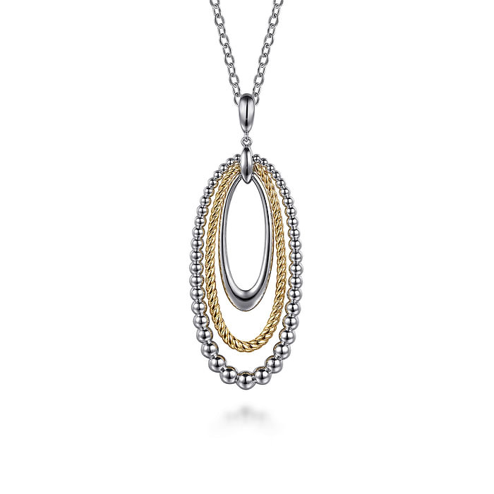 Multi-Row Oval Pendant Necklace in 14K Yellow Gold & Sterling Silver