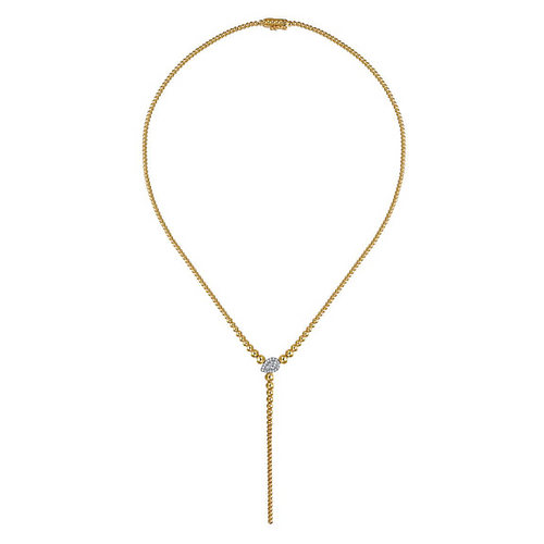 Diamond Beaded Lariat Necklace in 14K Two Tone Gold