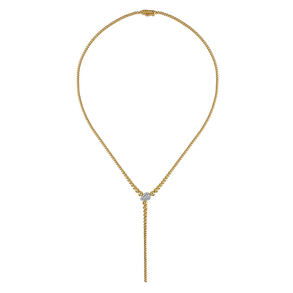 Diamond Beaded Lariat Necklace in 14K Two Tone Gold