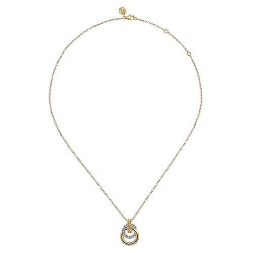 Diamond Interlocking Circle Necklace in 14K Two Tone Gold