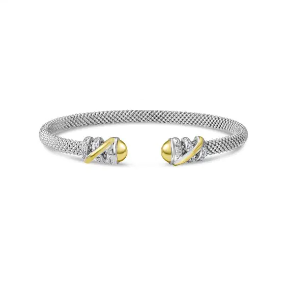 Popcorn Tally Cuff Bangle in Sterling Silver & 18K Yellow Gold