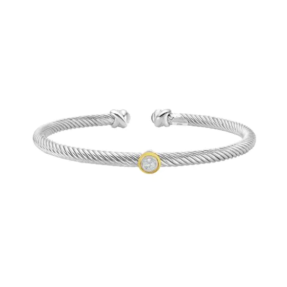 Diamond Twist Cuff Bangle in Sterling Silver & 18K Yellow Gold