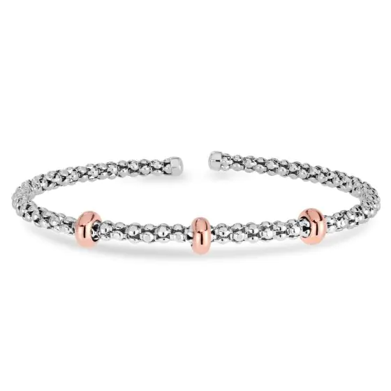 Popcorn Rhondel Bangle in Sterling Silver & 18K Rose Gold