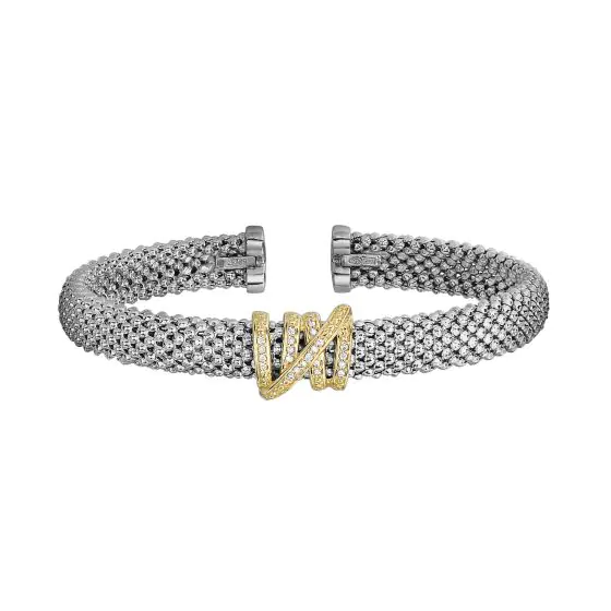 Diamond Tally Bangle in Sterling Silver & 18K Yellow Gold