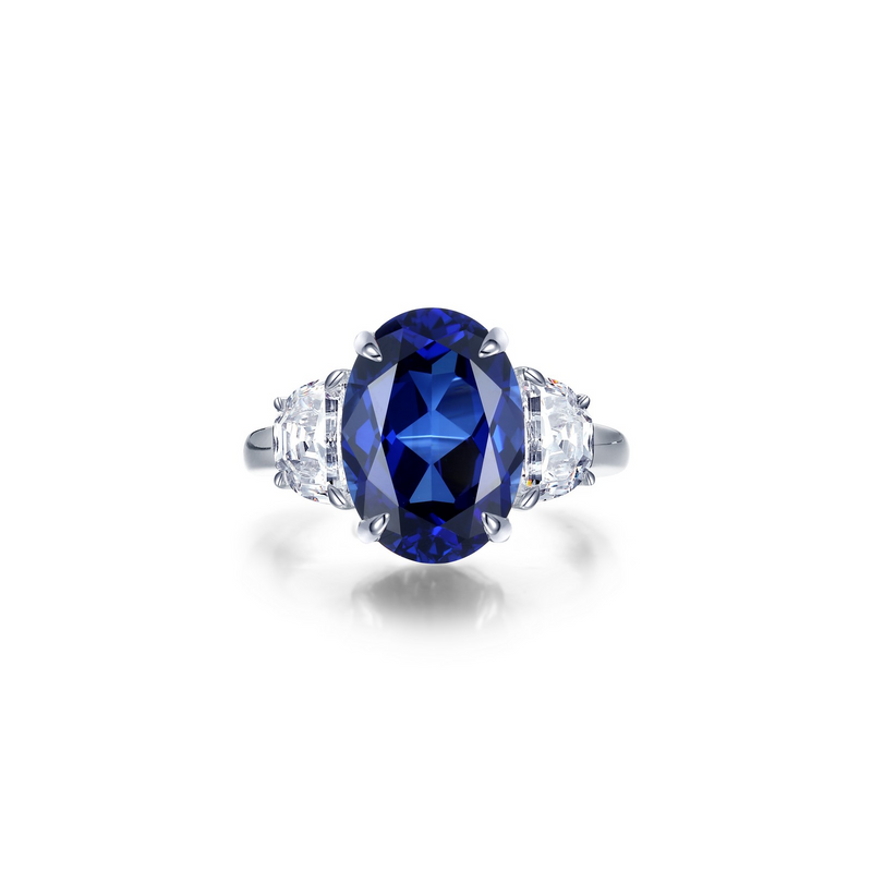 Simulated Diamond & Sapphire Cocktail Ring in Sterling Silver