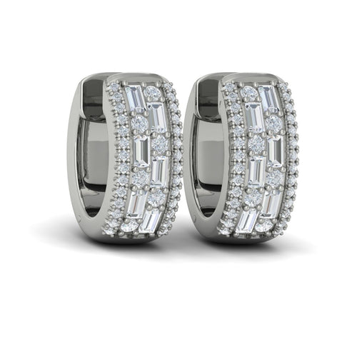 Diamond Baguette Multi-Row Hoop Earrings in 14K White Gold