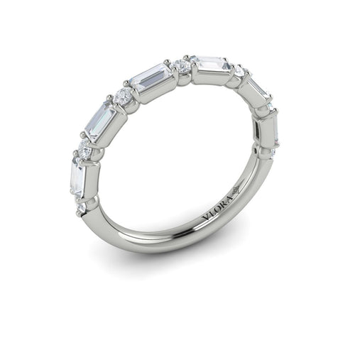 Diamond Round & Baguette Band in 14K White Gold