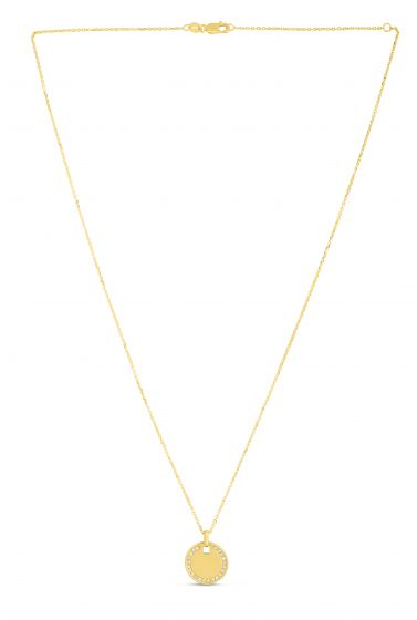 Diamond Round Tag Necklace in 14K Yellow Gold