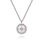 Bujukan Round Pearl Pendant Necklace with Beaded Frame in Sterling Silver