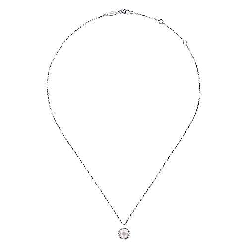 Bujukan Round Pearl Pendant Necklace with Beaded Frame in Sterling Silver